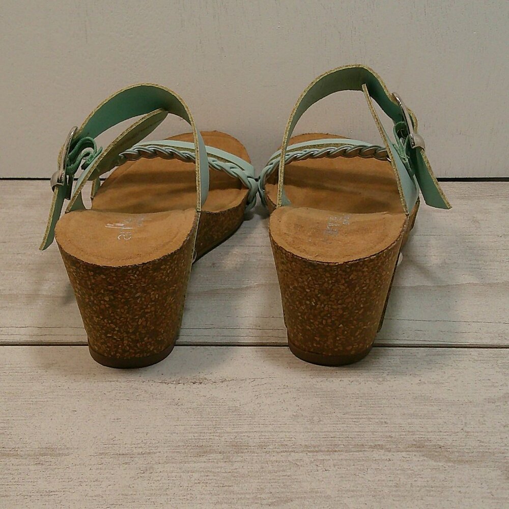 Annie Comfort Light Aqua Boho Summer Cork Coastal Wedges Braided Strap SZ 6.5 - Picture 4 of 13